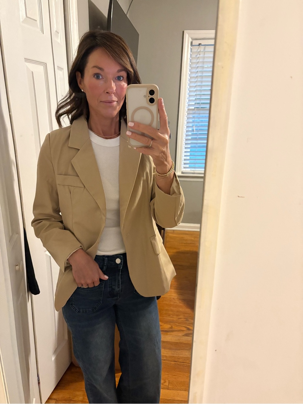 Women's Beige Tailored Blazer - Smart Casual Jacket